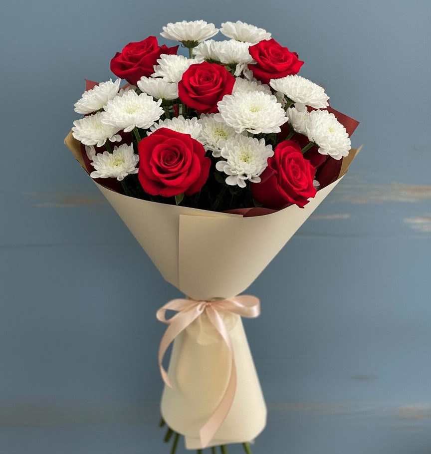 Букет цветов из: Розы и Хризантемы в Глушково