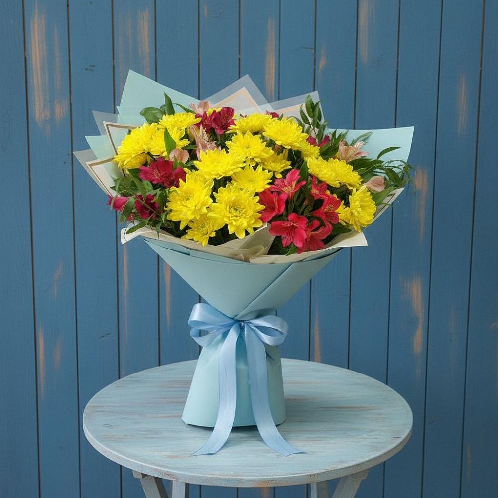 Букет цветов из: Альстромерии и Хризантемы в Глушково