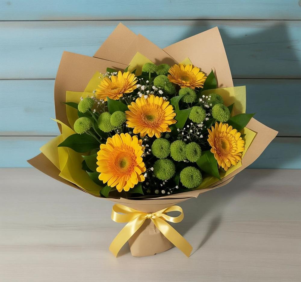 Букет цветов из: Герберы и Хризантемы в Глушково