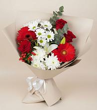 Букет цветов из:  Розы, Хризантемы, Герберы и Лилии в Глушково