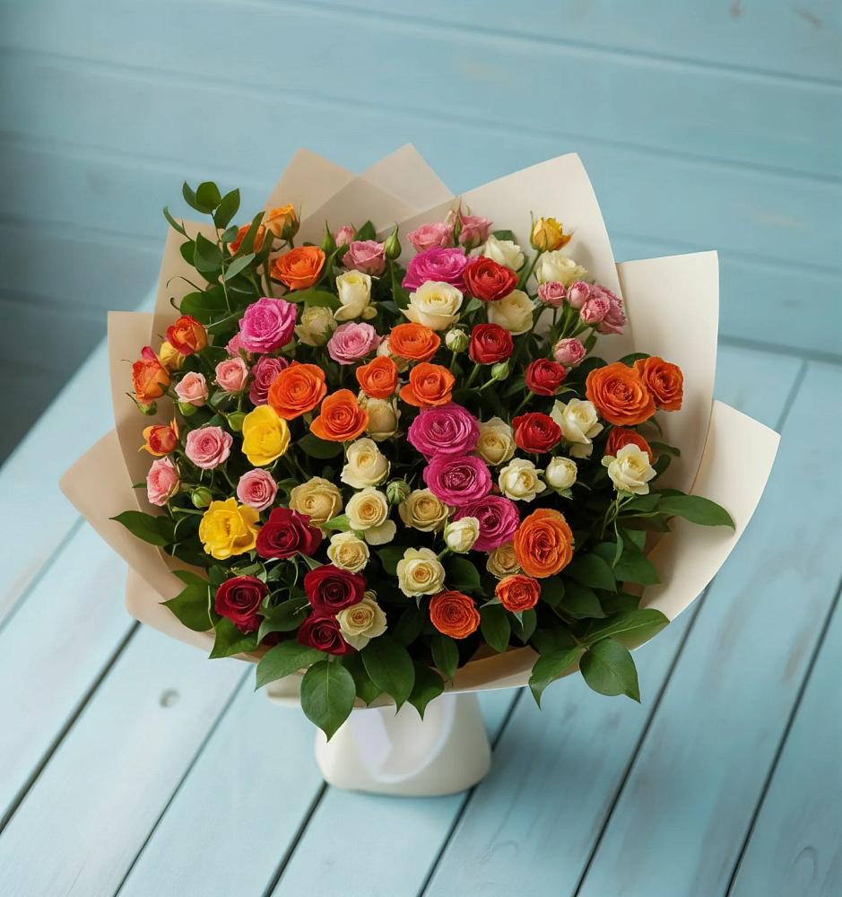 Букет Микс из разноцветных кустовых роз в Глушково