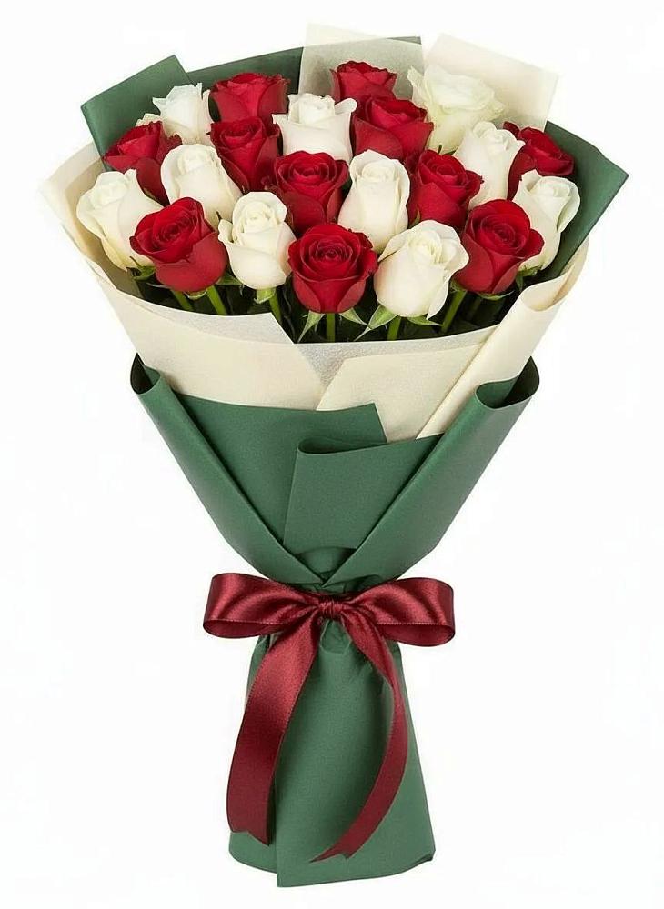 Букет Микс из красных и белых роз в Глушково