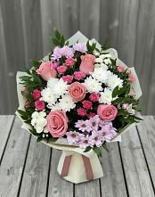 Букет цветов из:  Альстромерии, Гвоздики, Розы и Хризантемы в Глушково