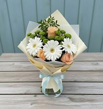 Букет цветов из:  Герберы, Розы и Хризантемы в Глушково